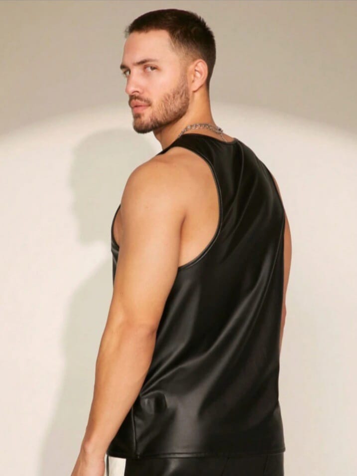 Streak Hawk Fever City Men's Knitted Leisure PU Leather Tank Top Vests